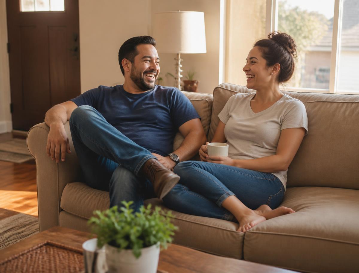 Happy Nexa Clean customers relaxing in their freshly cleaned living room